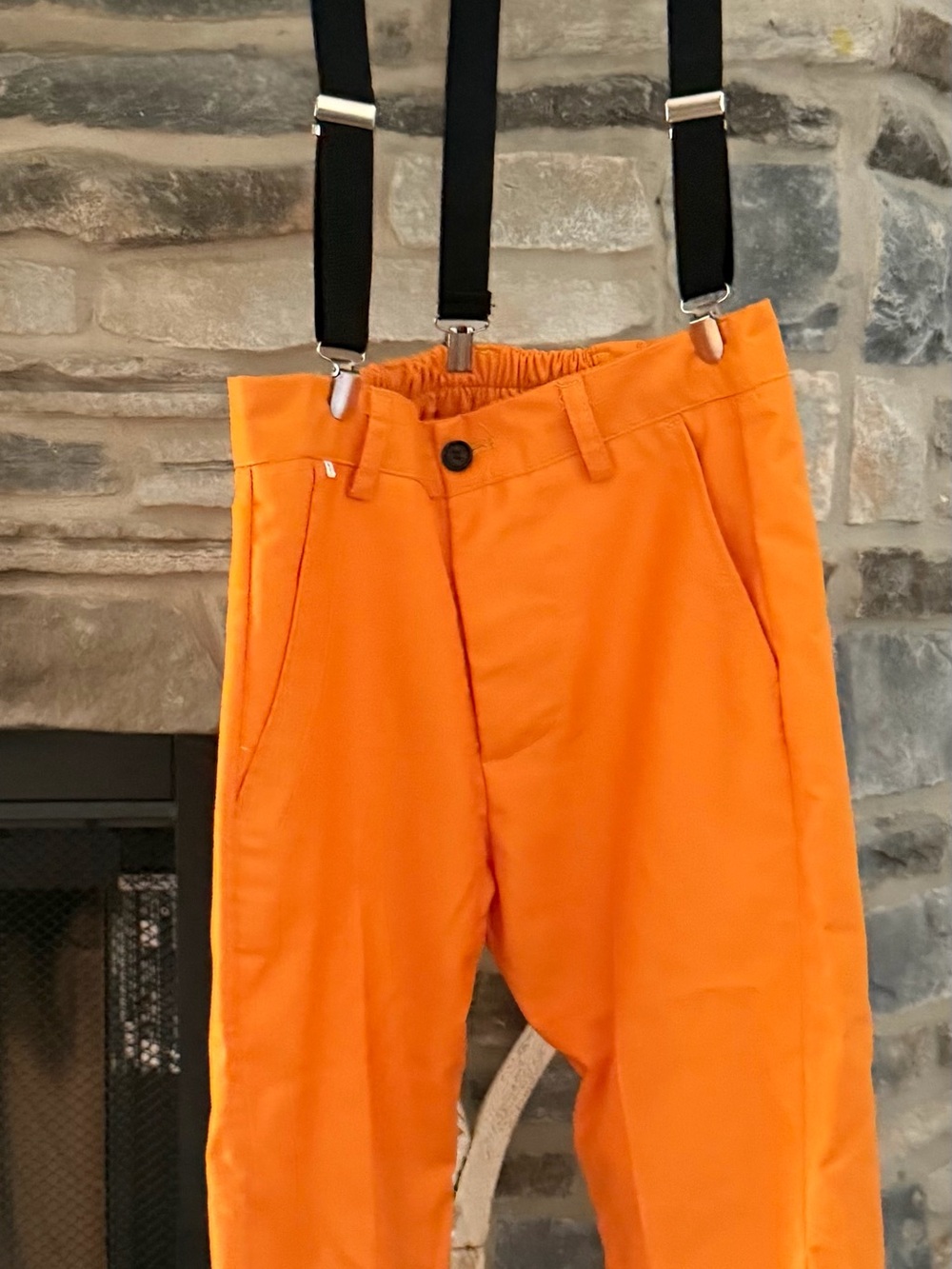Kids Orange Chore Pants with Elastic Waist and Suspenders